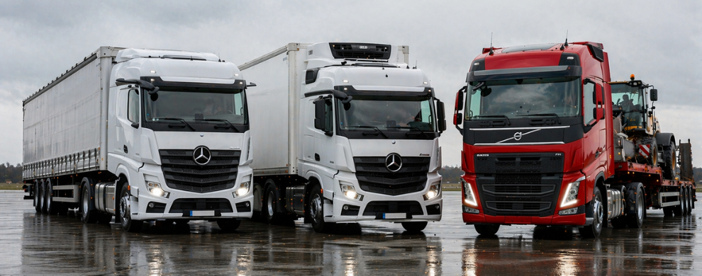 Dealti truck fleet including standard trailers, frigo and lowbed vehicles