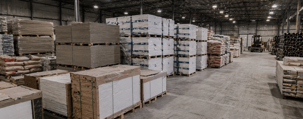 Construction project cargo including steel and heavy materials prepared for transport