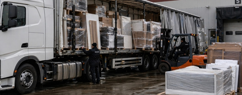 Loading furniture into high volume trucks for international transport