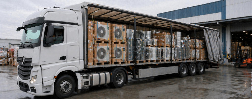 Loading and transport of HVAC systems for international road freight