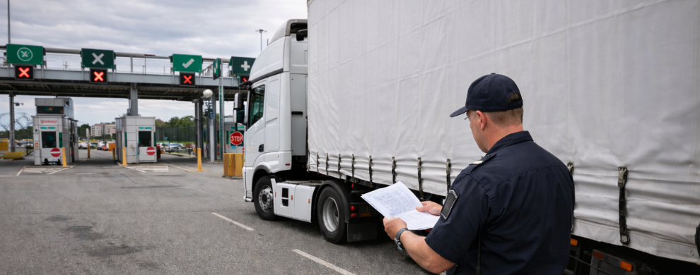 Truck inspection at customs border during international logistics operations