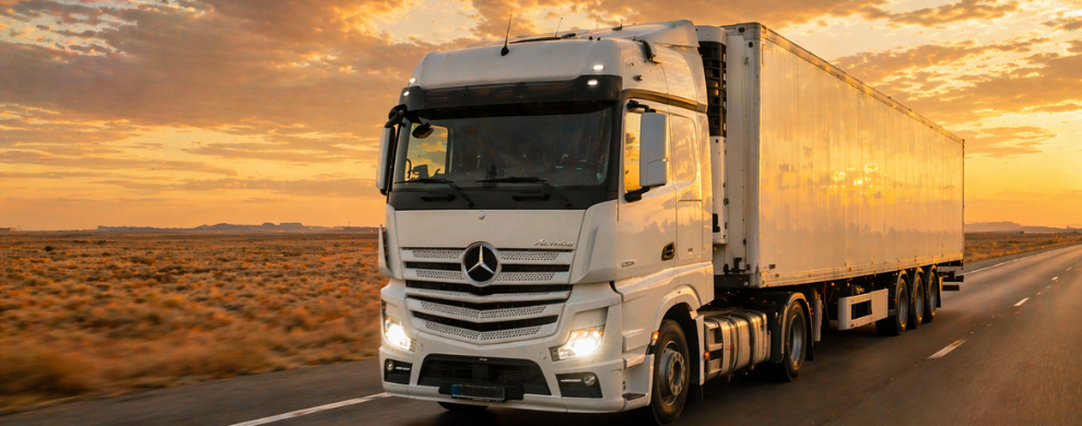 Refrigerated truck transporting temperature-controlled cargo across international routes